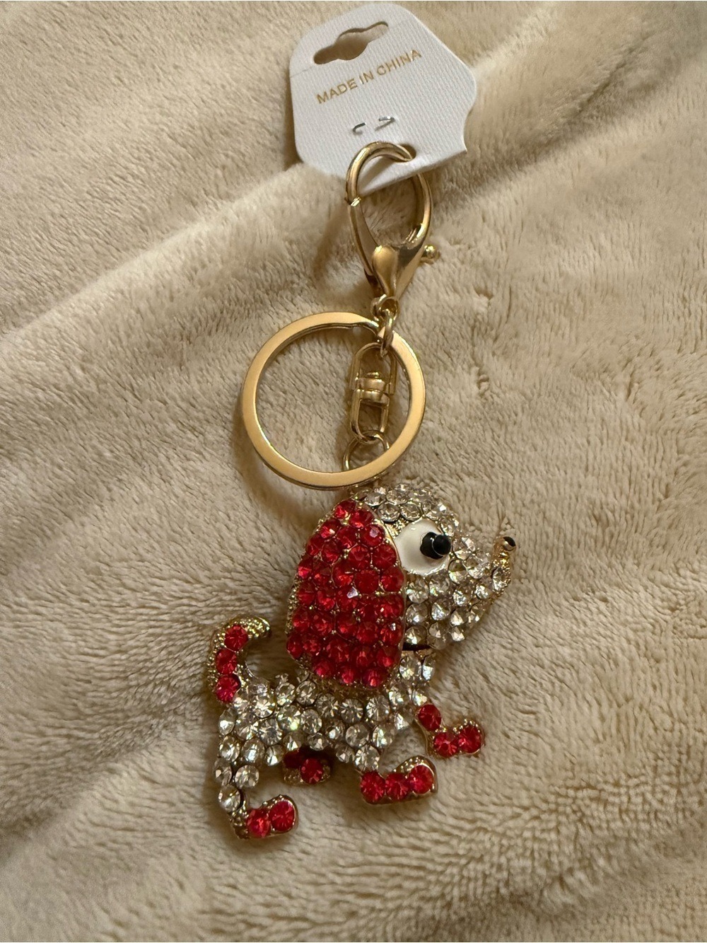 Fashion Jewelry Red and Clear Rhinestone Puppy Keychain Key & Card Holder